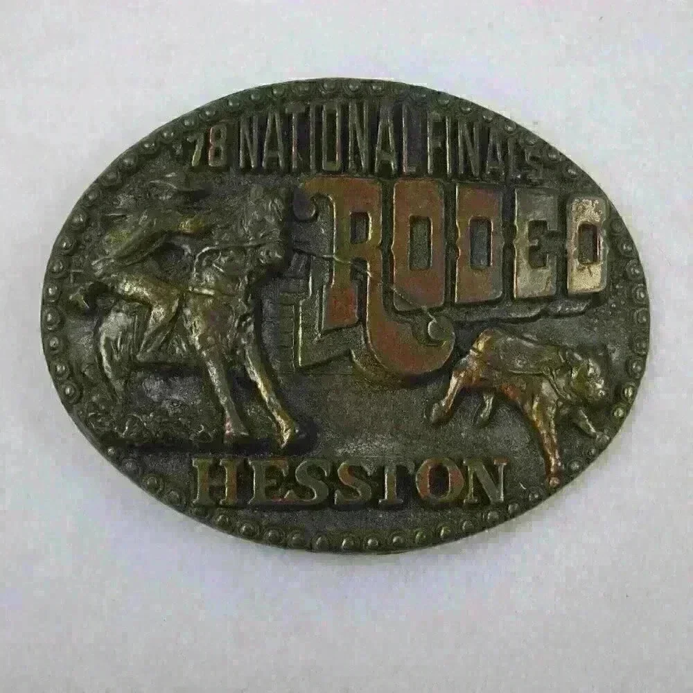 Vintage 1978 National Finals Rodeo Hesston Belt Buckle Brass tone Metal Oklahoma - Picture 7 of 12